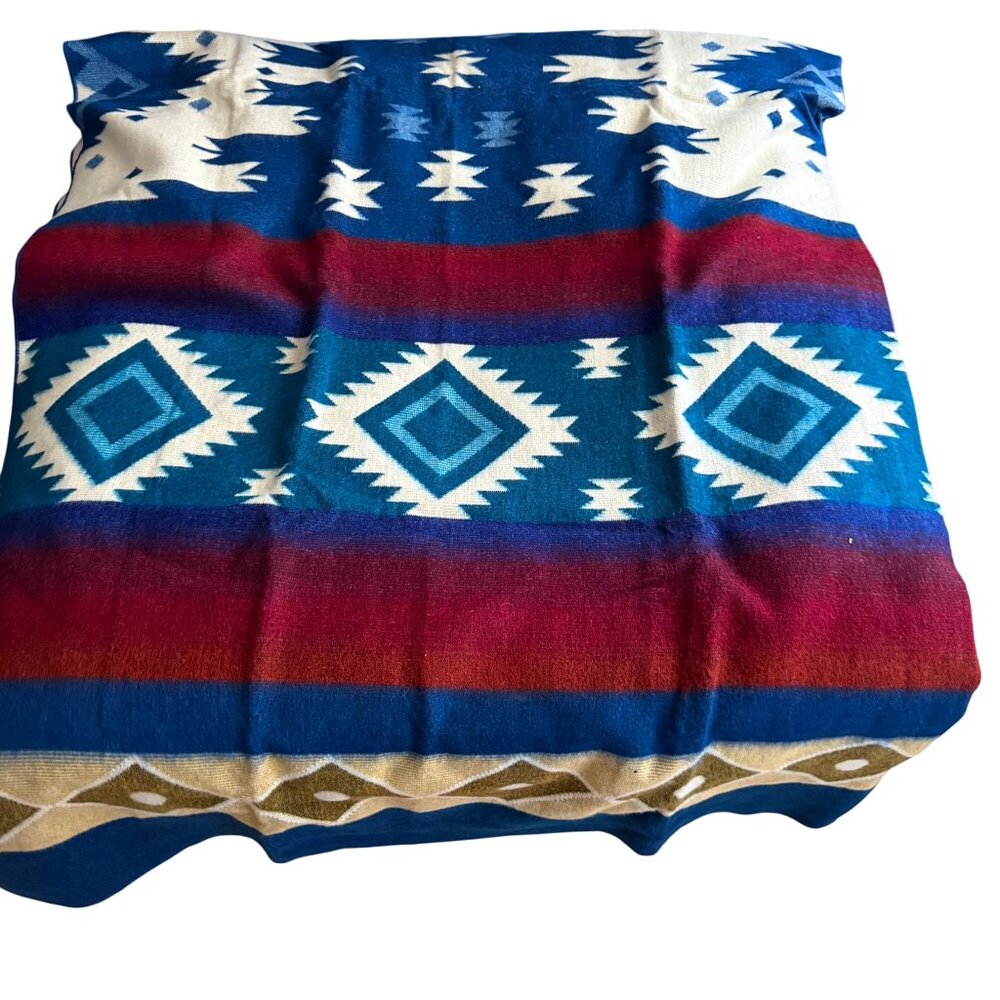 Alpaca Wool Southwestern Style Woven Blanket With Geometric Tribal Patterns New - Picture 2 of 4